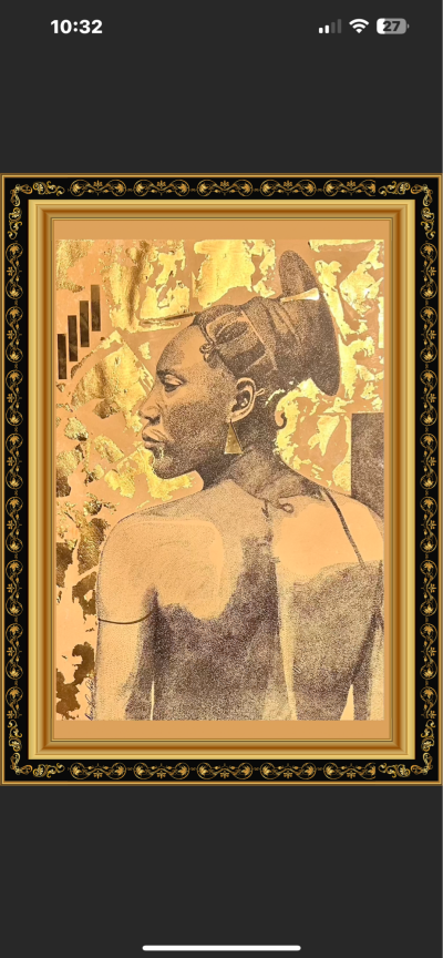 “GOLDEN BONE”by Daniel L. Poré Sr. Original Multi-Medium  Ink Pointillism, with Gold Leaf Foil 5 Artist Proofs  18x24 Get yours today!! If you’re interested in having this in your Art Collection  In Box my messenger or email me @ Sketch.artist57@gmail.com