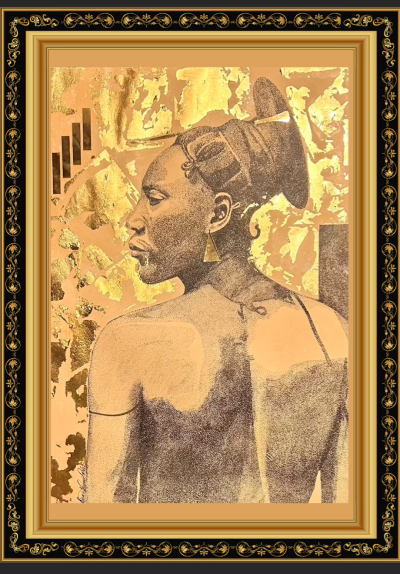 “GOLDEN BONE”by Daniel L. Poré Sr. Original Multi-Medium  Ink Pointillism, with Gold Leaf Foil 5 Artist Proofs  18x24 Get yours today!! If you’re interested in having this in your Art Collection  In Box my messenger or email me @ Sketch.artist57@gmail.com